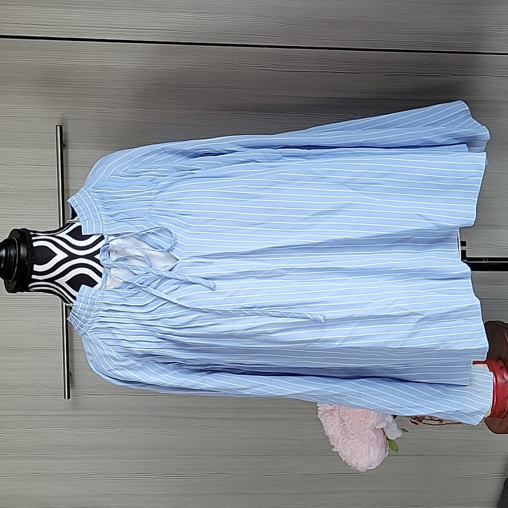 Ann Taylor White and Blue Striped Peasant Blouse - Size Small